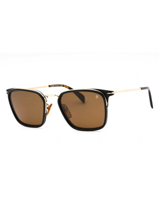 David Beckham DB 7065/F/S men's rectangular sunglasses in gold black plastic with brown lenses.