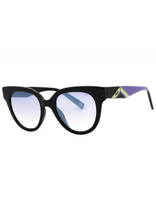 FILA SFI119V sunglasses featuring a sleek black rectangular frame with grey tinted lenses and signature logo detailing.