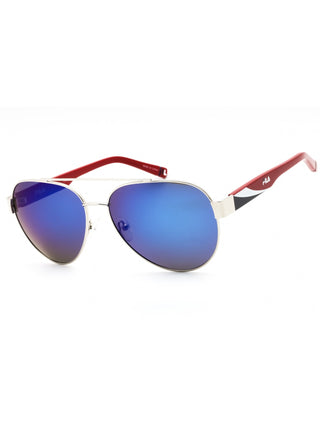 FILA SFI181 silver aviator sunglasses with thin metal frames and dark lenses.