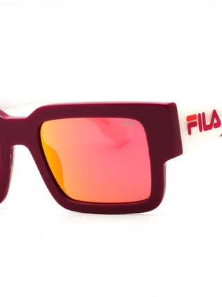FILA SFI314 sunglasses featuring a sleek black rectangular frame with grey tinted lenses and branded temples.