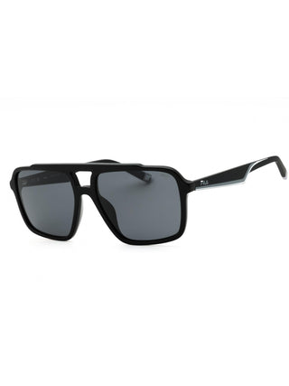 FILA SFI460 sunglasses featuring a sleek black rectangular frame with grey tinted lenses and branded temples.