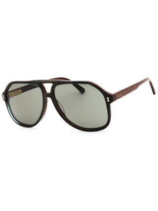 Gucci GG1042S men's black acetate aviator sunglasses with signature gold GG logo temples.