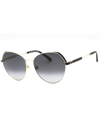 Kate Spade Octavia gold and black oversized sunglasses with dark grey lenses.