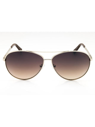 Kenneth Cole New York aviator sunglasses with a sleek gold metal frame and dark tinted lenses.