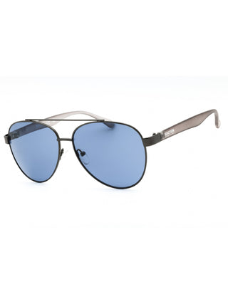 Kenneth Cole Reaction KC1394 aviator sunglasses with shiny gunmetal frames and blue lenses.