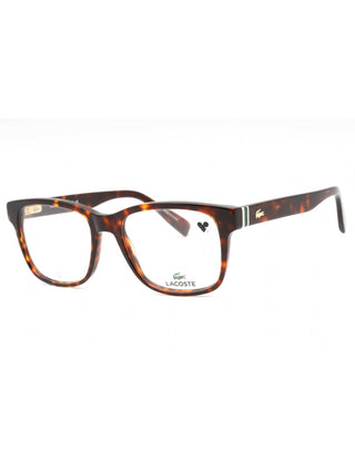 Lacoste L2937 eyeglasses in dark havana, with clear demo lenses, 54mm size.