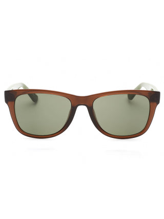 Lacoste L734S black rectangular sunglasses with green lenses and subtle logo detail.