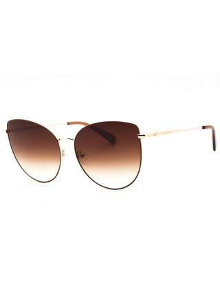 Longchamp LO158S sunglasses with gold metal frames, beige accents, and brown gradient lenses.