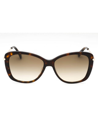 Longchamp LO616S sunglasses featuring a sleek, oversized frame in polished black acetate with gold-tone temple accents.