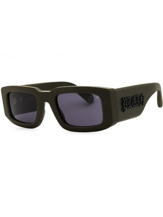 Philipp Plein SPP149 rectangular unisex sunglasses featuring a sleek black acetate frame and designer branding.