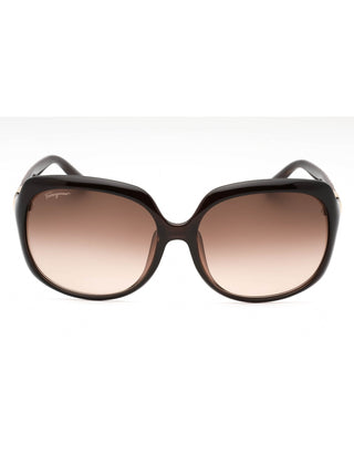 Salvatore Ferragamo SF739SA oversized sunglasses with a glossy black frame and dark gradient lenses.