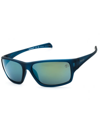 Matte blue Timberland TB00017 sunglasses with smoke polarized lenses, 61mm.