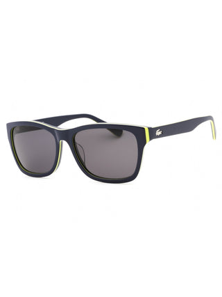 Lacoste L683S sunglasses with blue/yellow frames, grey lenses, and a stylish design.