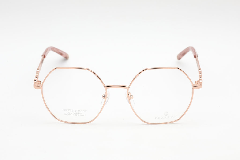 Charriol PC71038 Eyeglasses Shiny Pink Gold/Burgundy / Clear Lens Women's