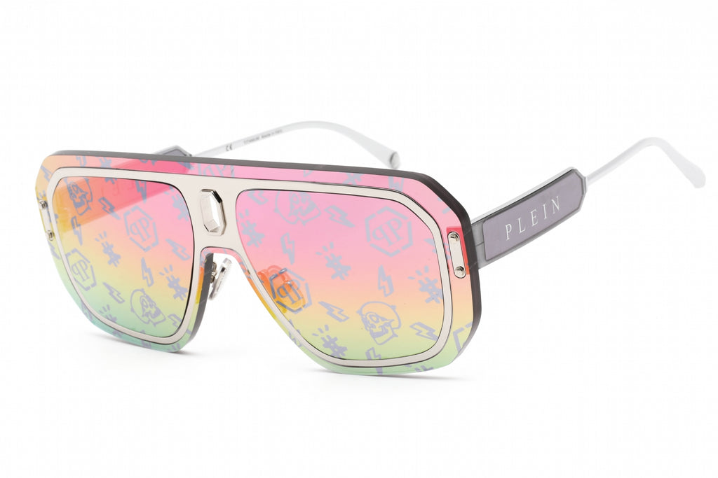 Philipp Plein SPP050 Sunglasses Shiny Palladium / Smoke Mirror Rainbow Women's
