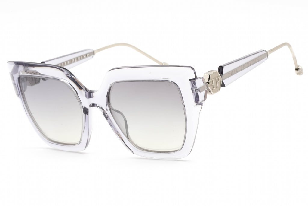 Philipp Plein SPP064S Sunglasses Shiny Transparent Lilac / Smoke Gradient/Mirror Si Women's