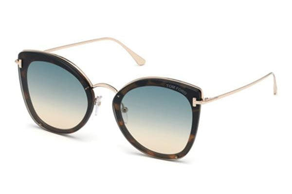 Tom Ford FT0657 Sunglasses Shiny Blonde Havana / Gradient Turquoise Women's